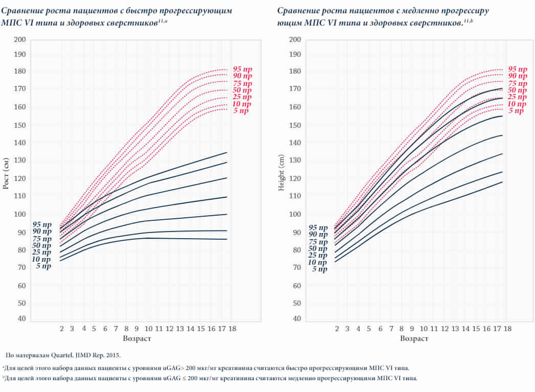 Сравнение роста среди пациентов с быстро прогрессирующим течением-MPS-VI- and_AMc